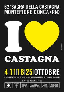 Locandina della sagra della castagna nelle domeniche di ottobre a Montefiore Conca (RN)