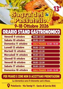 orai stand gastronomico della sagra del passatello aperto tutte le sere e domenica solo a pranzo